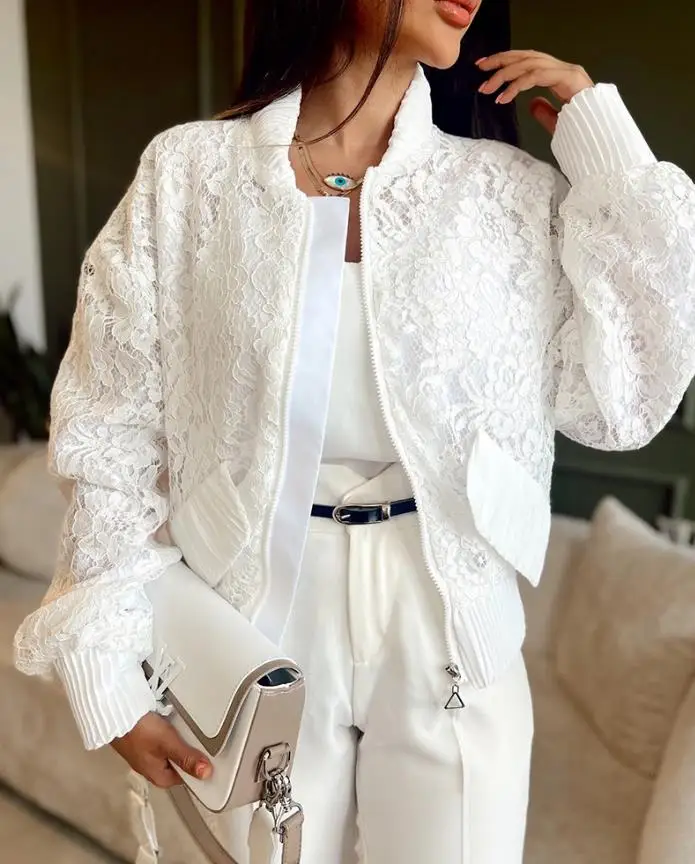 Women's Jacket 2025 Spring Autumn New Fashion Lace Patchwork Long Sleeve Pocket Design Jacket Casual Loose Fit Zipper Jacket
Women's Jacket 2025 Spring Autumn New Fashion Lace Patchwork Long Sleeve Pocket Design Jacket Casual Loose Fit Zipper Jacket