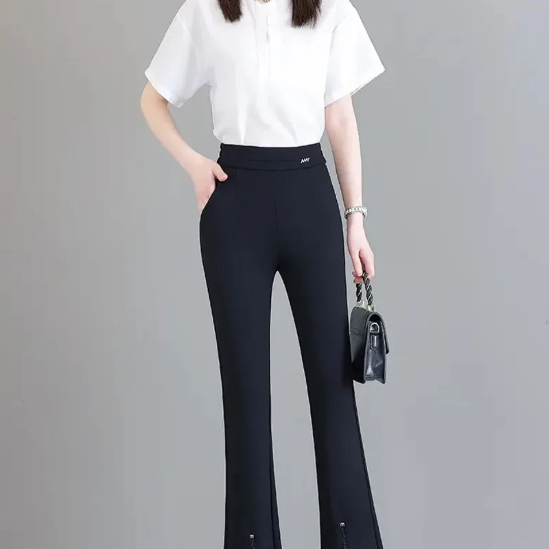 Women's High Waist Flared Cropped Pants Sheer Lace Trim Slight Flare Suit Trousers for Summer
Women's High Waist Flared Cropped Pants Sheer Lace Trim Slight Flare Suit Trousers for Summer