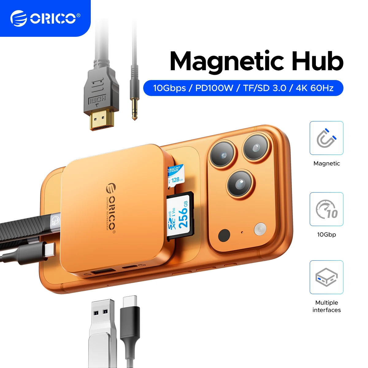 ORICO Magnetic M.2 2230 NVMe SSD Enclosure 10Gbps USB C Docking Station with 4K60HZ HDMI-COM SD/TF PD 100W Charger for iPhone 17
ORICO Magnetic M.2 2230 NVMe SSD Enclosure 10Gbps USB C Docking Station with 4K60HZ HDMI-COM SD/TF PD 100W Charger for iPhone 17