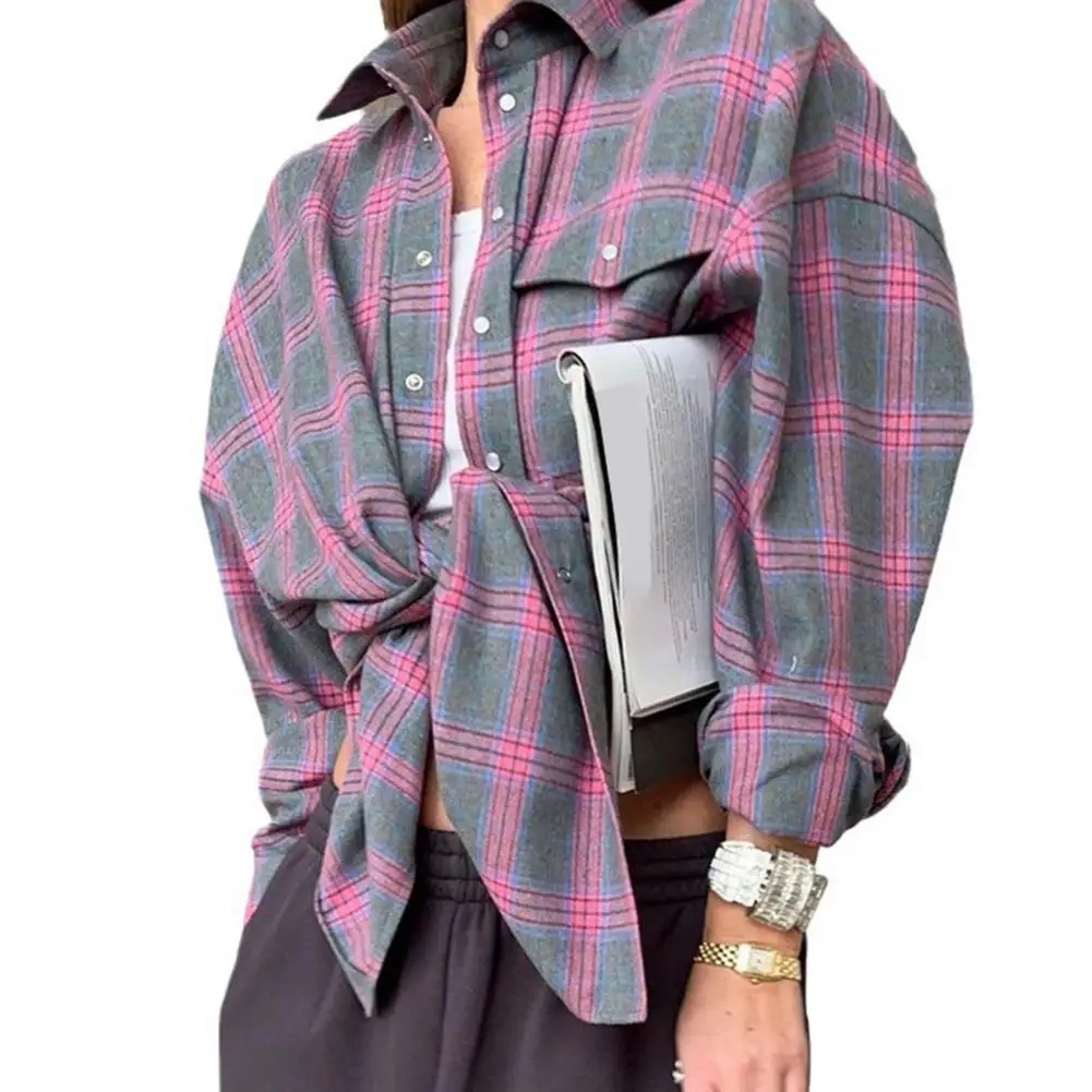 Breathable Women Blouse Plaid Print Lapel Shirt with Flap Pockets for Women Casual Loose Fit Long Sleeve Single Breasted Shirt
Breathable Women Blouse Plaid Print Lapel Shirt with Flap Pockets for Women Casual Loose Fit Long Sleeve Single Breasted Shirt