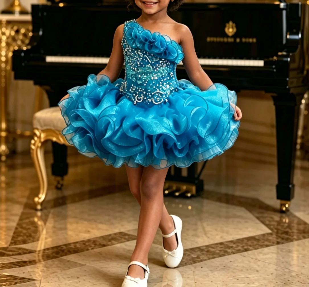 Glam One Shoulder Ruffle Trim Kids Formal Dress Sparkle Crystal Embellished Bodice Voluminous Glitter Tulle Skirt Birthday Gown
Glam One Shoulder Ruffle Trim Kids Formal Dress Sparkle Crystal Embellished Bodice Voluminous Glitter Tulle Skirt Birthday Gown