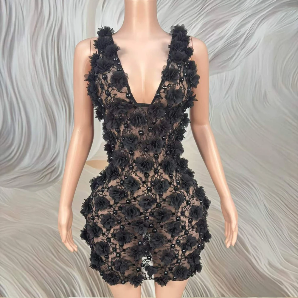Sexy Black Pearls Flowers Short Dress for Women Sexy V Neck Mesh Transparent Celebrate Party Birthday Dress Photo Shoot Wear
Sexy Black Pearls Flowers Short Dress for Women Sexy V Neck Mesh Transparent Celebrate Party Birthday Dress Photo Shoot Wear