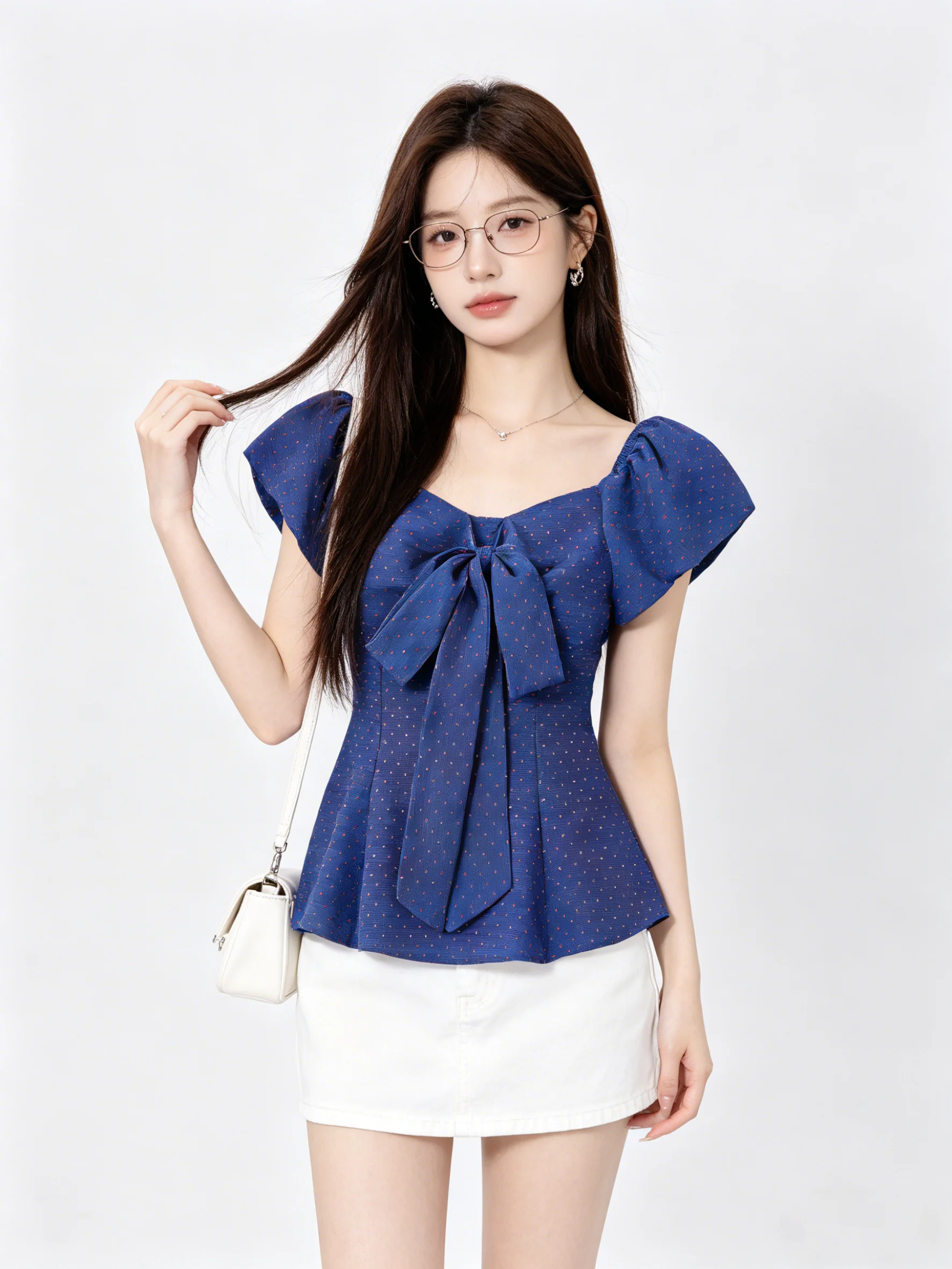 Blue Retro Bubble Sleeve Shirt Polka Dot Short Style Women's French Style Slim Fit Breathable Summer New Arrival Blouse Top
Blue Retro Bubble Sleeve Shirt Polka Dot Short Style Women's French Style Slim Fit Breathable Summer New Arrival Blouse Top