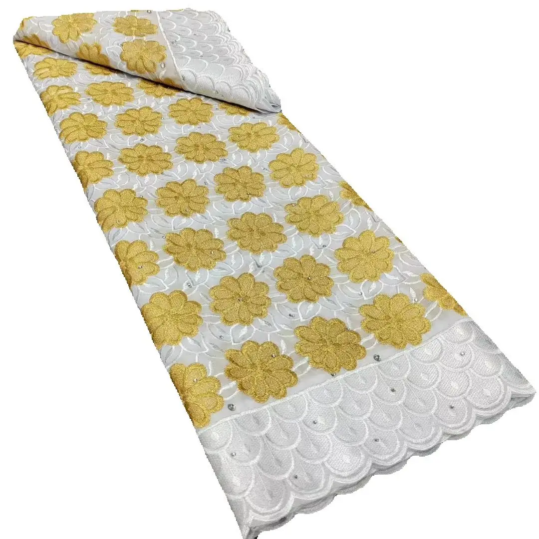 New White Gold African 100% Cotton Lace Fabric With Stones 2023 Nigerian Swiss Voile Lace Fabric For Women Sewing Wedding Dress
New White Gold African 100% Cotton Lace Fabric With Stones 2023 Nigerian Swiss Voile Lace Fabric For Women Sewing Wedding Dress