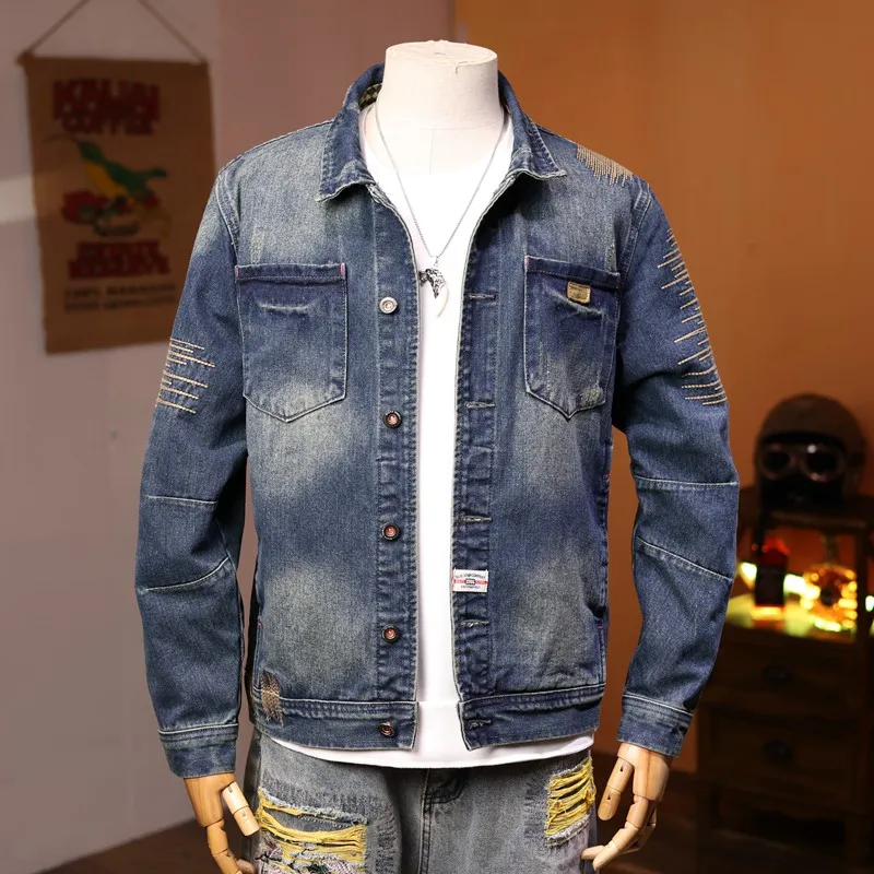 Distressed Blue Denim Jacket Men's Korean-Style Fashionable Retro Slim Jacket Youth Nostalgic Casual Motorcycle Denim Jacket
Distressed Blue Denim Jacket Men's Korean-Style Fashionable Retro Slim Jacket Youth Nostalgic Casual Motorcycle Denim Jacket
