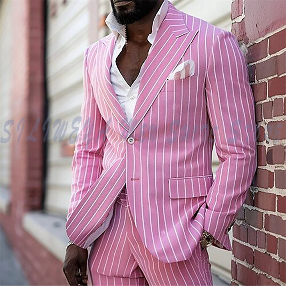 Pink Pinstripe Single Breasted Gentleman Formal Suit 2 Piece Set Jacket Pants Wedding Groomsman Tuxedos Slim Fashion Trousers
Pink Pinstripe Single Breasted Gentleman Formal Suit 2 Piece Set Jacket Pants Wedding Groomsman Tuxedos Slim Fashion Trousers