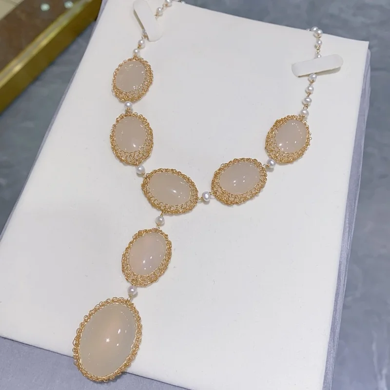 SGARIT Handcrafted Choker 14K Filled Gold Natural White Chalcedony Necklace Women's Holiday Gift Jewelry SN04 
SGARIT Handcrafted Choker 14K Filled Gold Natural White Chalcedony Necklace Women's Holiday Gift Jewelry SN04