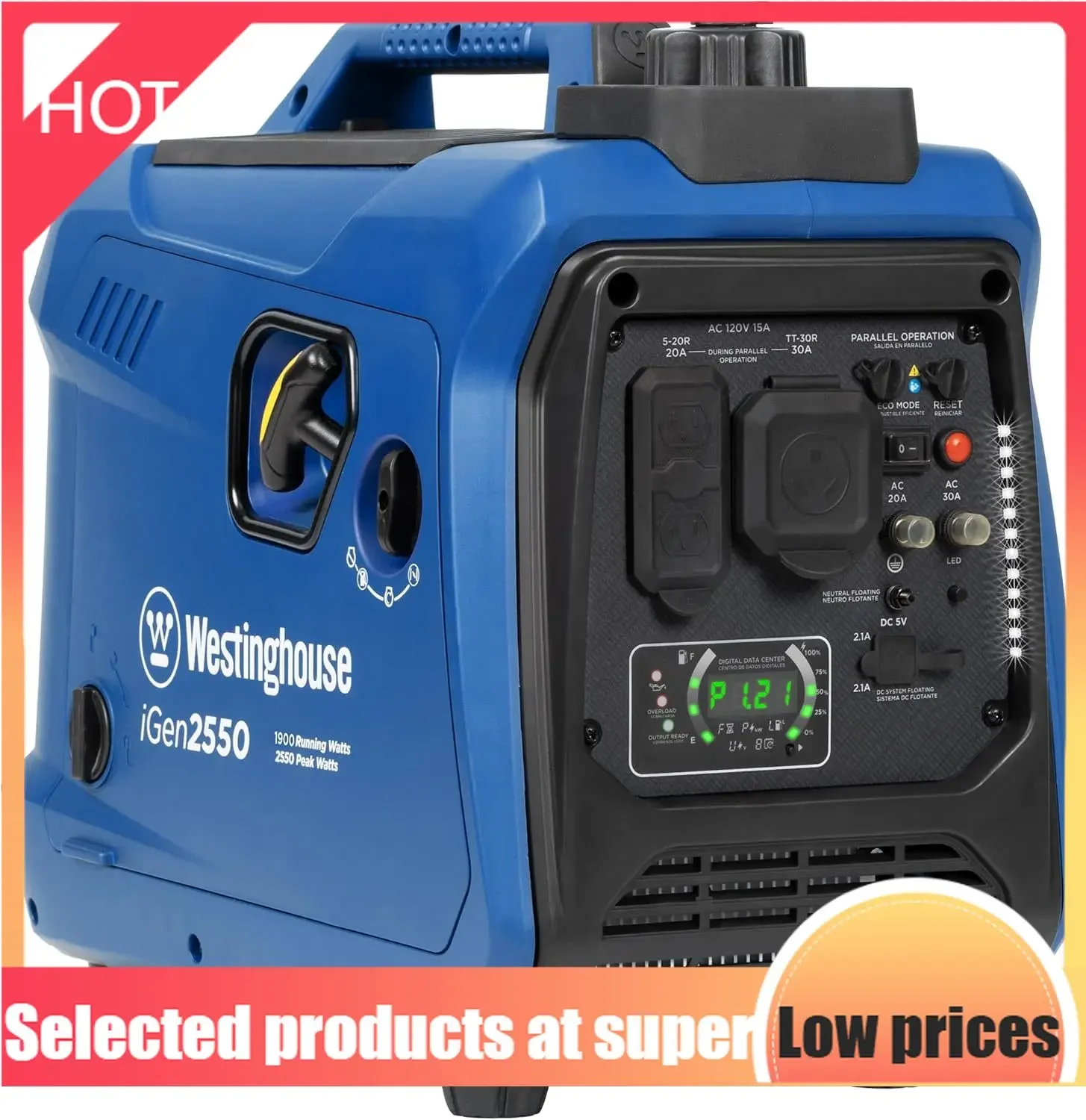 Competitive Item-2550 Peak Watt Super Quiet & Lightweight Portable Inverter Generator, RV Ready 30A Outlet, Gas Powered, Paralle
Competitive Item-2550 Peak Watt Super Quiet & Lightweight Portable Inverter Generator, RV Ready 30A Outlet, Gas Powered, Paralle