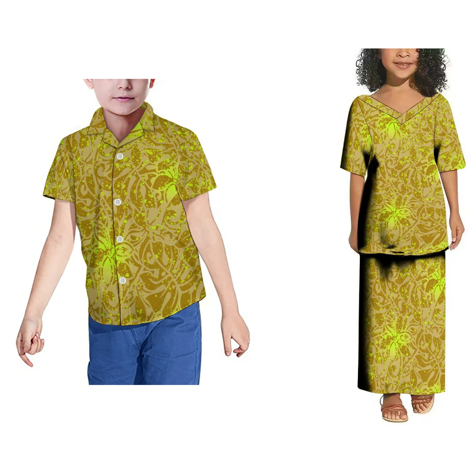 Wholesale Custom Polynesian Style Print Children Puletasi Girl Samoan Kids Girls Top And Skirts 2pcs
Wholesale Custom Polynesian Style Print Children Puletasi Girl Samoan Kids Girls Top And Skirts 2pcs