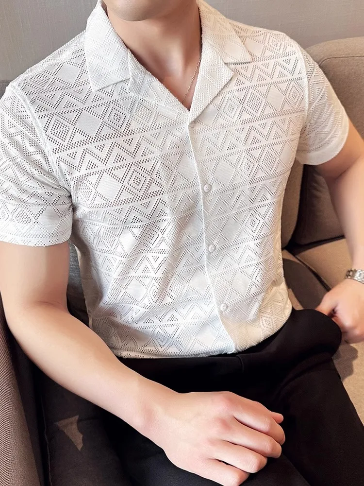 Business Men's Short Sleeve Shirt Lace Cool Sensation Thin Hollow out Breathable Comfortable Lightweight Summer Top
Business Men's Short Sleeve Shirt Lace Cool Sensation Thin Hollow out Breathable Comfortable Lightweight Summer Top
