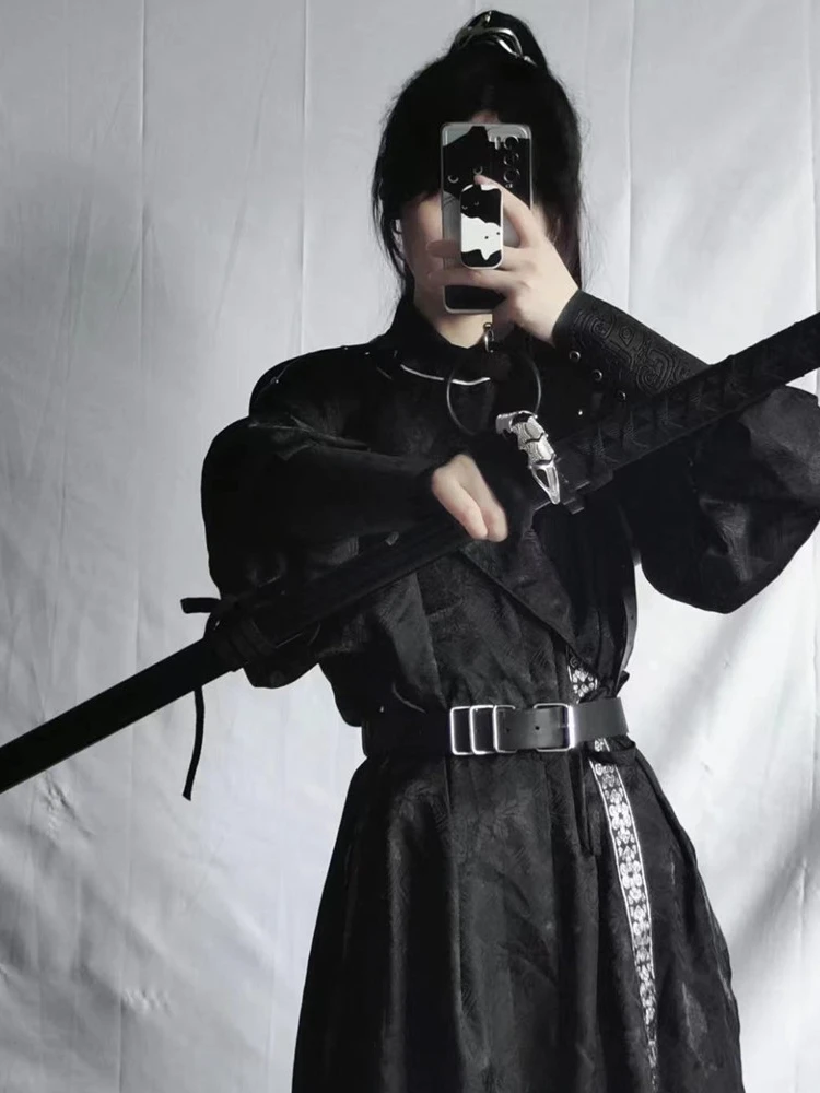 Original Design Hanfu Tang round Ne Robe Men's Missing Hip Pattern Summer Lightweight Polyester Fiber Long Sve Middle Le...