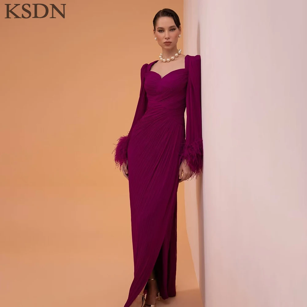 Elegant Women Evening Dresses Sweetheart Pleat Long Sleeve Feathers Floor Length Gowns Special Occasion Customzied Dress Vestido
Elegant Women Evening Dresses Sweetheart Pleat Long Sleeve Feathers Floor Length Gowns Special Occasion Customzied Dress Vestido
