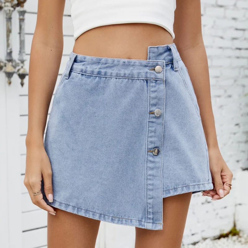 Women's Summer New Washed Button Decoration Irregular Denim Skirt Pants Casual High Waist A-Line Skirt
Women's Summer New Washed Button Decoration Irregular Denim Skirt Pants Casual High Waist A-Line Skirt