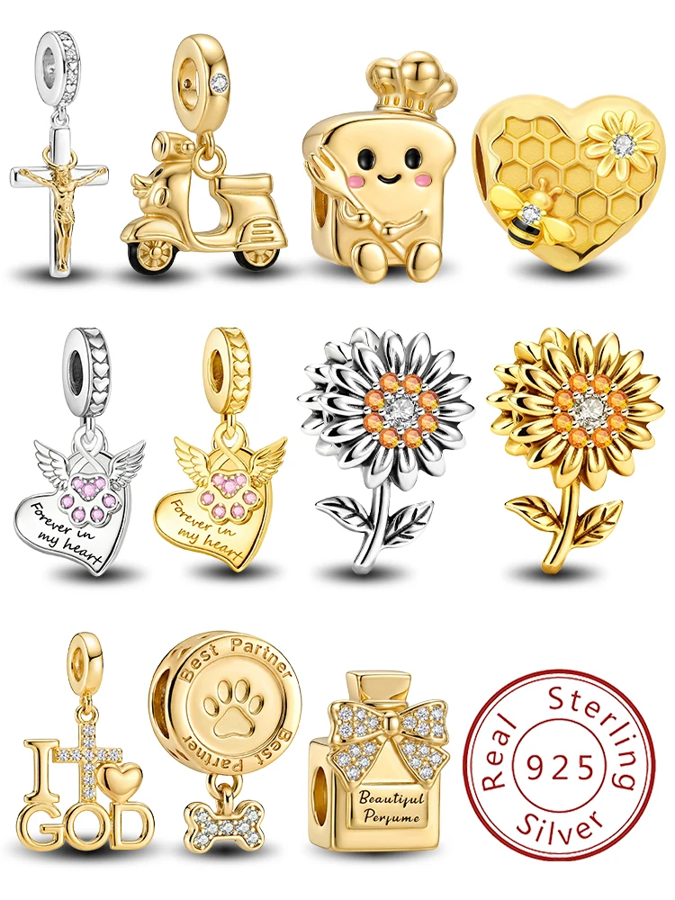 925 Sterling Silver Sunflower Motorcycle Dog Bowl Gold Series Charm Pendant for Bracelets DIY Women's High Quality Fine Jewelry
925 Sterling Silver Sunflower Motorcycle Dog Bowl Gold Series Charm Pendant for Bracelets DIY Women's High Quality Fine Jewelry