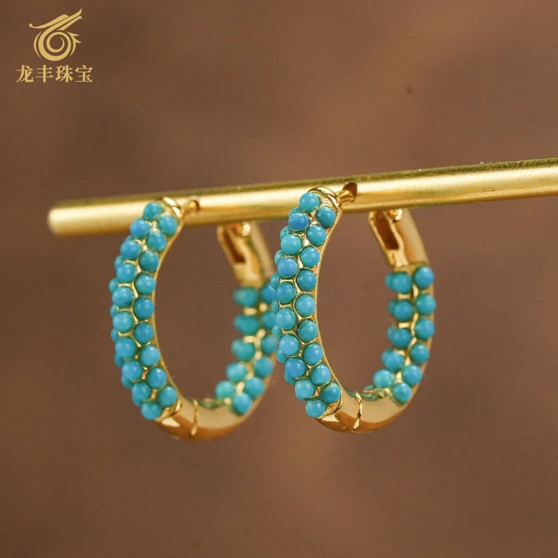 Turquoise European and American High-end Earrings Natural Turquoise Round Bead Stud Earrings
Turquoise European and American High-end Earrings Natural Turquoise Round Bead Stud Earrings