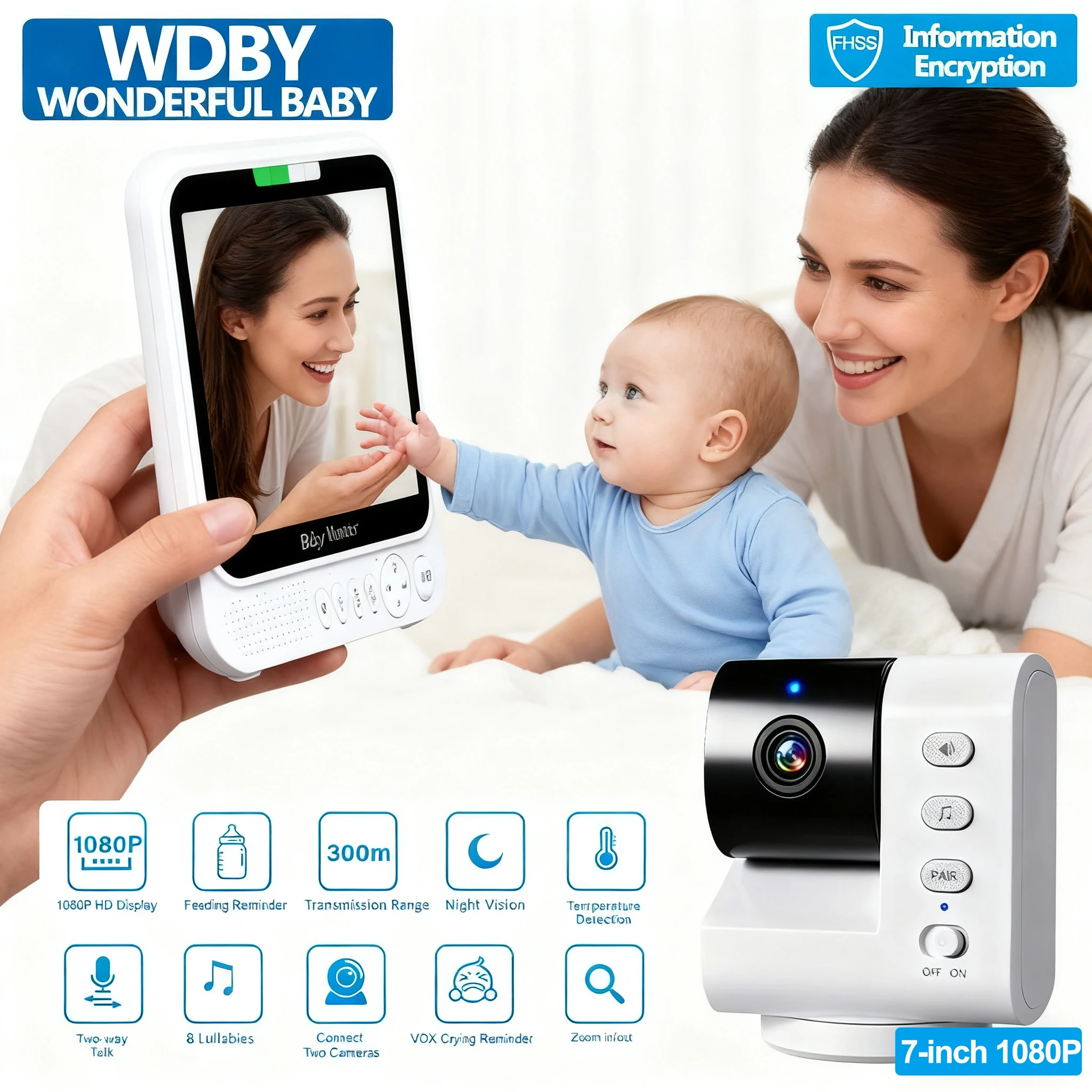 7.0 Inch Video Baby Monitor PTZ Cam with 4x Zoom 2-Way Audio & IR Night Vision 5000mAh Lullaby New Mom Baby Security Care Device
7.0 Inch Video Baby Monitor PTZ Cam with 4x Zoom 2-Way Audio & IR Night Vision 5000mAh Lullaby New Mom Baby Security Care Device