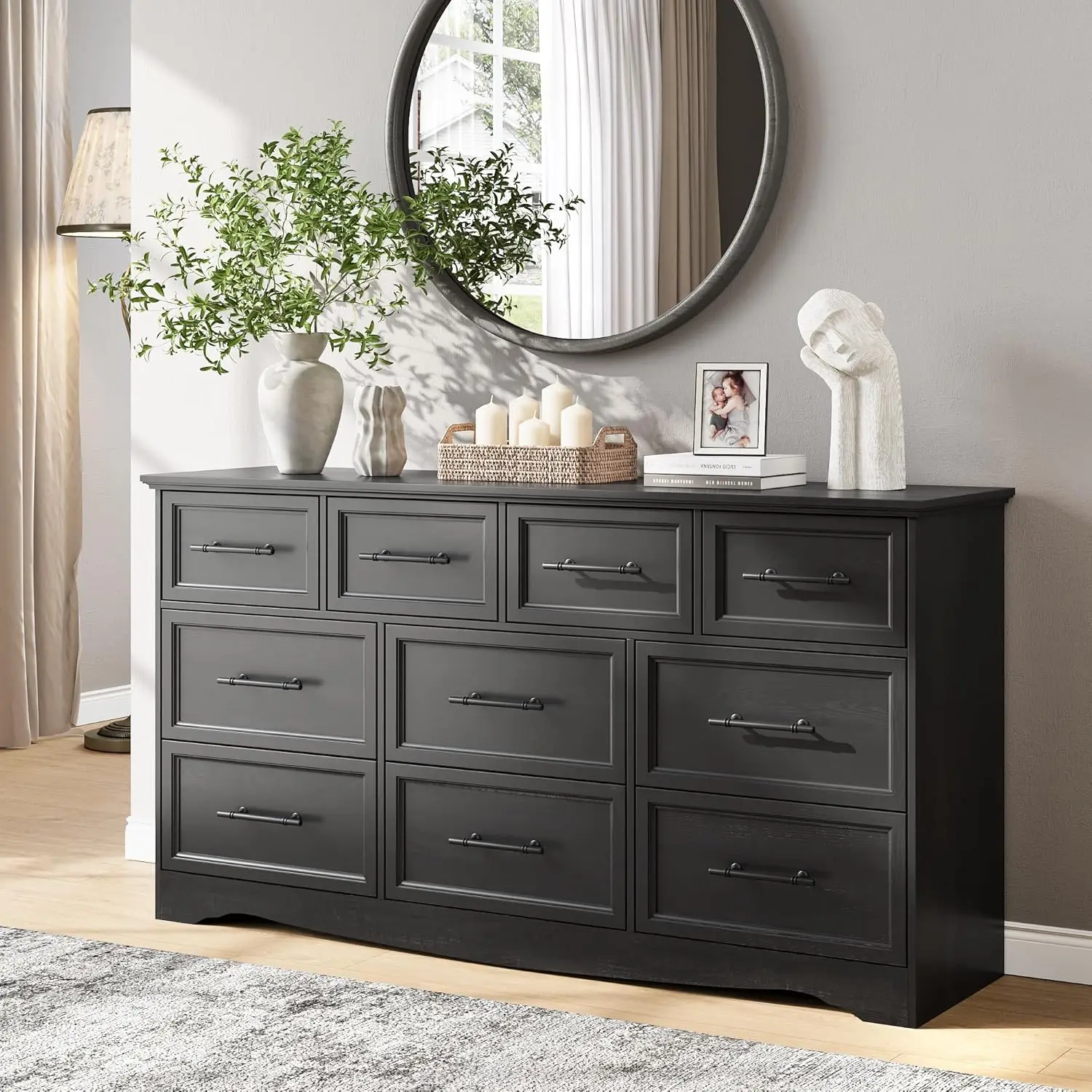 Black Dresser for Bedroom, Modern 10 Chest of Drawers, 59" Wide Chest of Drawers w/Brushed Metal Handle, Living Room, Hallway
Black Dresser for Bedroom, Modern 10 Chest of Drawers, 59" Wide Chest of Drawers w/Brushed Metal Handle, Living Room, Hallway