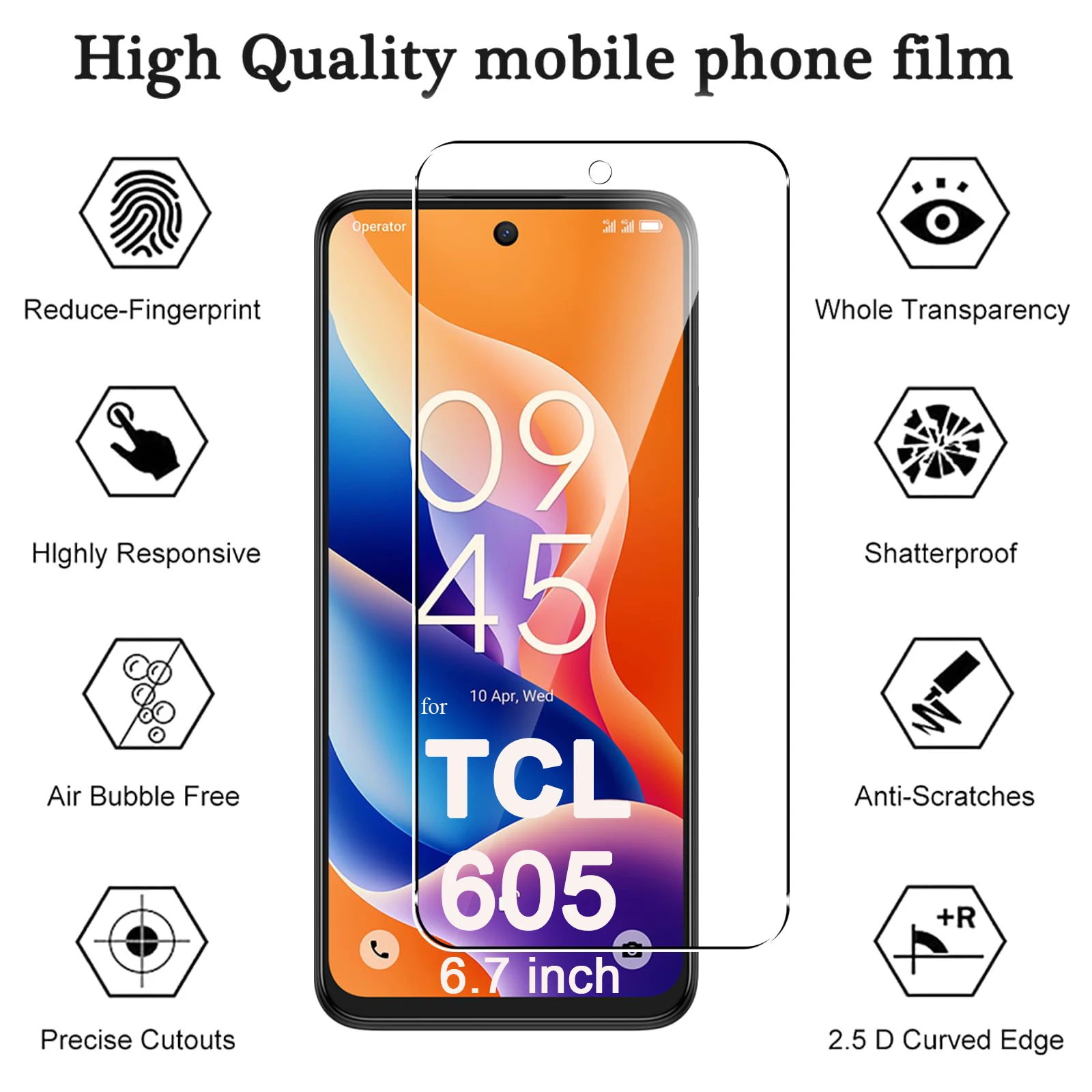 Screen Protector For TCL 605 6.7 inch, Tempered Glass HD Crystal 9H High Aluminum Anti Scratch Case Friendly
Screen Protector For TCL 605 6.7 inch, Tempered Glass HD Crystal 9H High Aluminum Anti Scratch Case Friendly