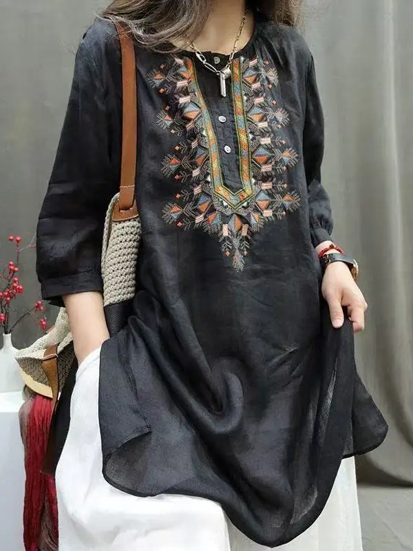 Retro Cotton Linen Embroidered Top Loose Artistic Long Shirt T-Shirt Mid-Length Button-Up Women's Comfortable Breathable Casu...
Retro Cotton Linen Embroidered Top Loose Artistic Long Shirt T-Shirt Mid-Length Button-Up Women's Comfortable Breathable Casu...