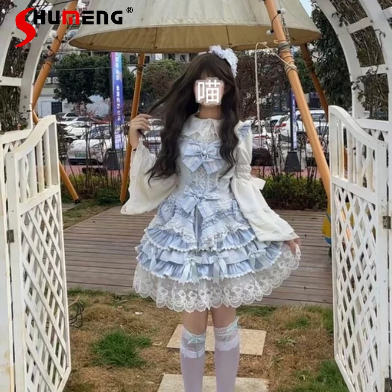Sweet Cute Ballet Style Blue Princess Dresses Flying Sleeve Lace Stitching 3D Bow High Waist Kawaii Lolita JSK Dress For Women
Sweet Cute Ballet Style Blue Princess Dresses Flying Sleeve Lace Stitching 3D Bow High Waist Kawaii Lolita JSK Dress For Women