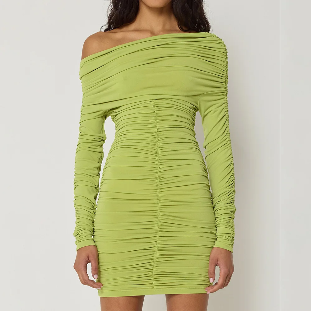 SKMY 2025 Spring Solid Color Dress Women - Long Sleeve Bodycon with Ruching, Sexy Asymmetric Neck Gown, Slim Fit Evening Attire
SKMY 2025 Spring Solid Color Dress Women - Long Sleeve Bodycon with Ruching, Sexy Asymmetric Neck Gown, Slim Fit Evening Attire