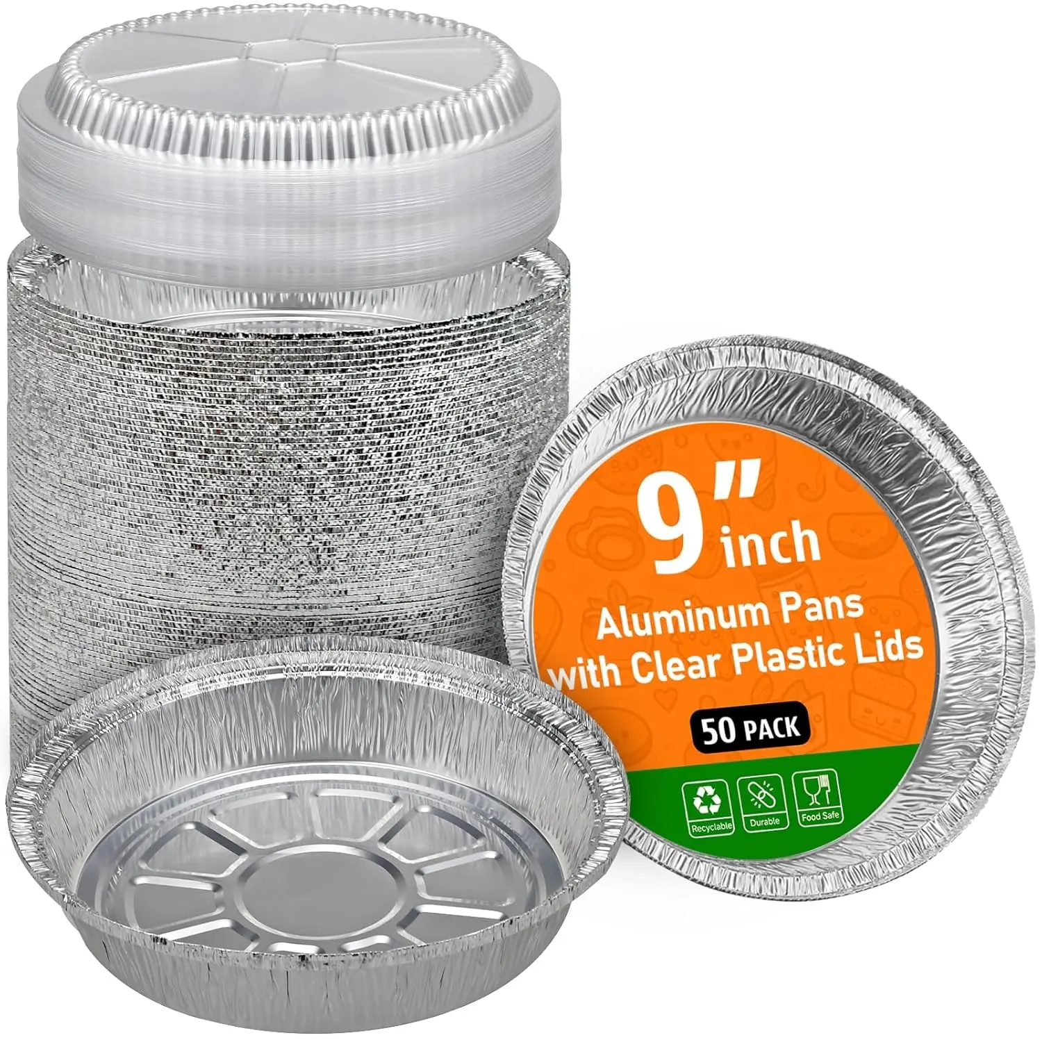 50 Pack 9" Round Aluminum Pans with Clear Lids, Disposable Foil Pie Tins for Baking, Storing & Meal Prep
50 Pack 9" Round Aluminum Pans with Clear Lids, Disposable Foil Pie Tins for Baking, Storing & Meal Prep