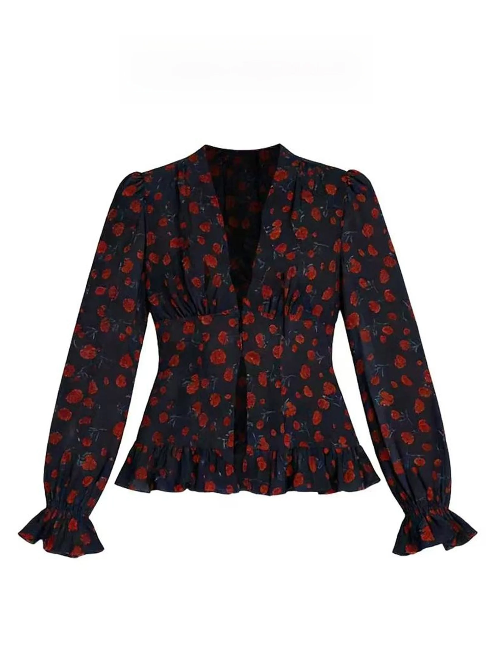 Ele Rose Print V-Ne Long Sve irt Women's Slim Fit ort Sle Spring New Design Faionable Casual Top
Ele Rose Print V-Ne Long Sve irt Women's Slim Fit ort Sle Spring New Design Faionable Casual Top