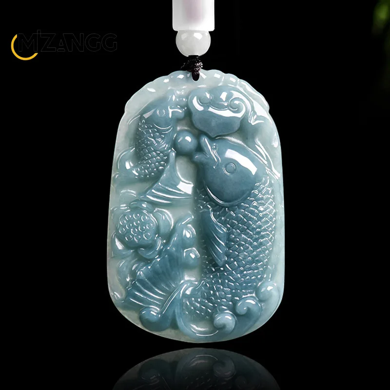 Natural A-grade Jadeite Blue Water Double Fish Lotus Pendant, Hand-carved Fashionable and Luxurious Jewelry for Men and Women
Natural A-grade Jadeite Blue Water Double Fish Lotus Pendant, Hand-carved Fashionable and Luxurious Jewelry for Men and Women