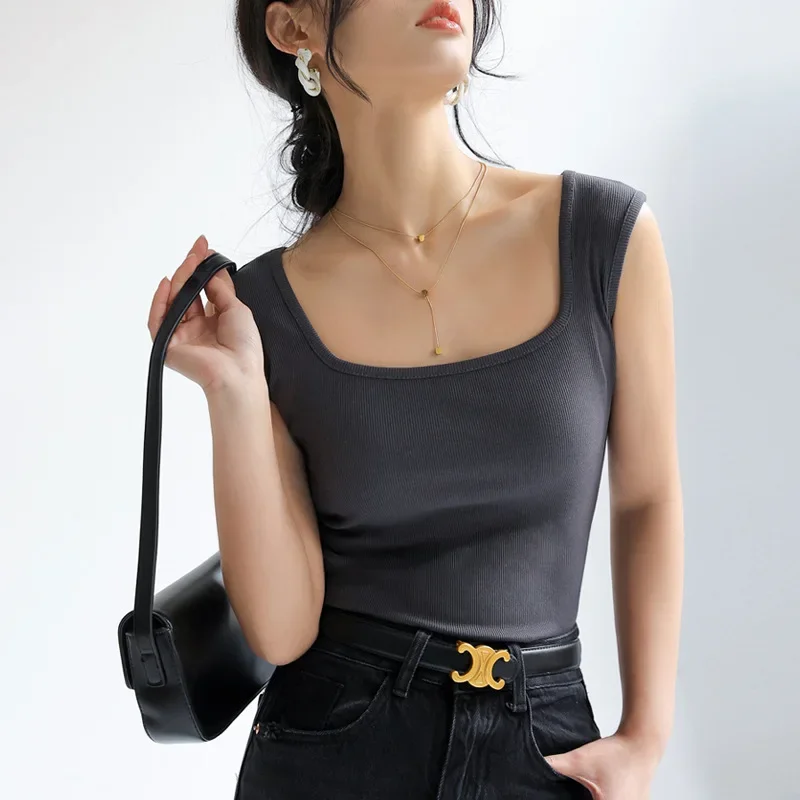 Summer Women's Basic Base Coat with A Square Collar Vest Female Sleeveless Halters Slim Top Sexy Wear Street Y2K Women's Vest
Summer Women's Basic Base Coat with A Square Collar Vest Female Sleeveless Halters Slim Top Sexy Wear Street Y2K Women's Vest