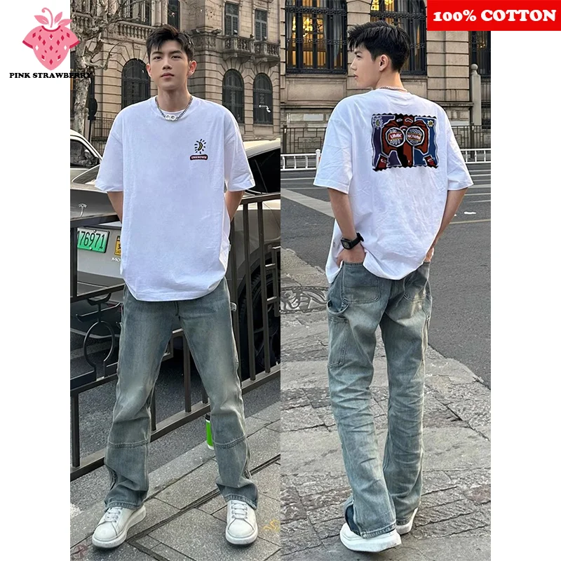 American Street Cartoon Printed T-shirt Men Summer 2025 New 100%Cotton Short sleeve Casual White Tee Y2k Tops Youth men clothing
American Street Cartoon Printed T-shirt Men Summer 2025 New 100%Cotton Short sleeve Casual White Tee Y2k Tops Youth men clothing