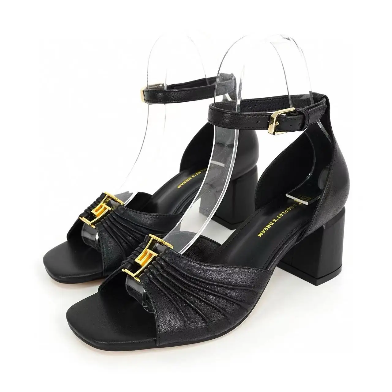 Real leather one-piece strap sandals with folds, open-toe, Roman high heels, fishmouth folds, slender heel, back buckle straps
Real leather one-piece strap sandals with folds, open-toe, Roman high heels, fishmouth folds, slender heel, back buckle straps