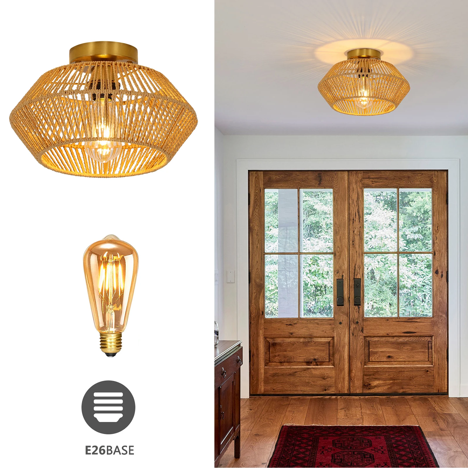 1 Light Farmhouse Rattan Semi Flush Mount Ceiling Light Hand-Woven Chandelier Natural Wicker Rattan Ceiling Lamp Boho Light
1 Light Farmhouse Rattan Semi Flush Mount Ceiling Light Hand-Woven Chandelier Natural Wicker Rattan Ceiling Lamp Boho Light