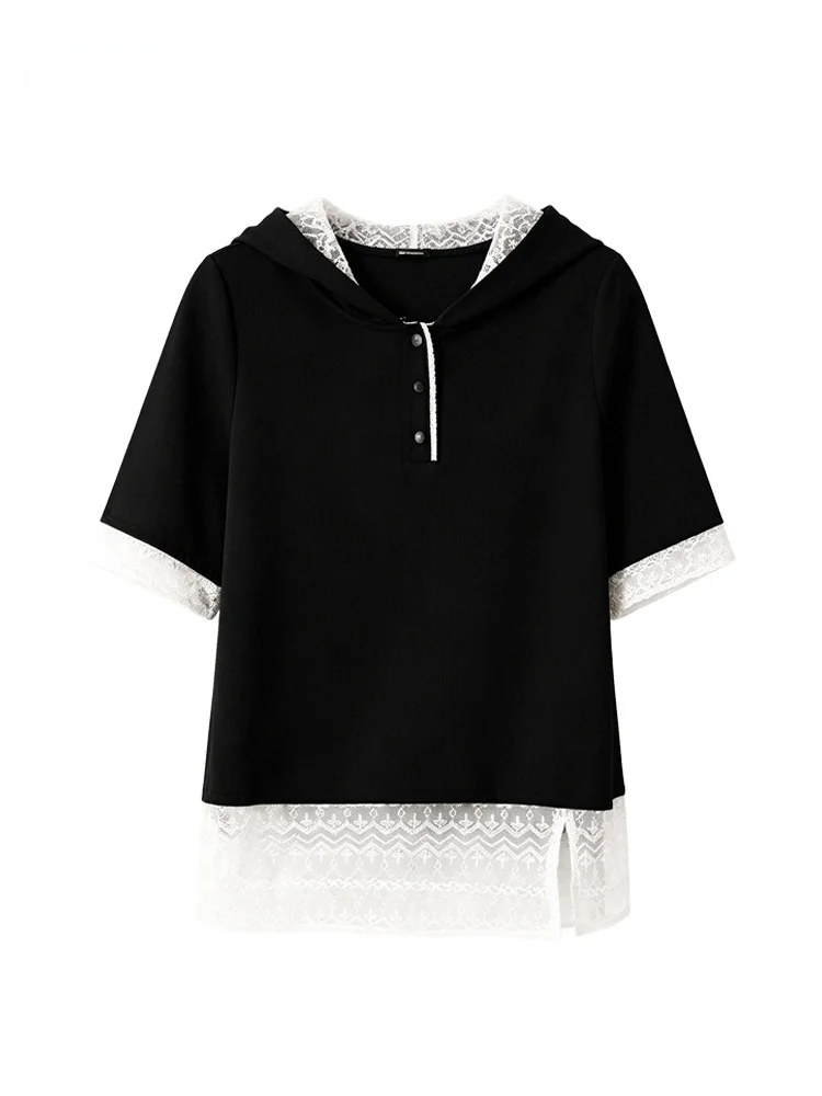 Korean Style Lace Splice Short Sleeve T-Shirt Women's plus Size Summer New Fashion Shoulder Lengthened Body Trendy Top
Korean Style Lace Splice Short Sleeve T-Shirt Women's plus Size Summer New Fashion Shoulder Lengthened Body Trendy Top