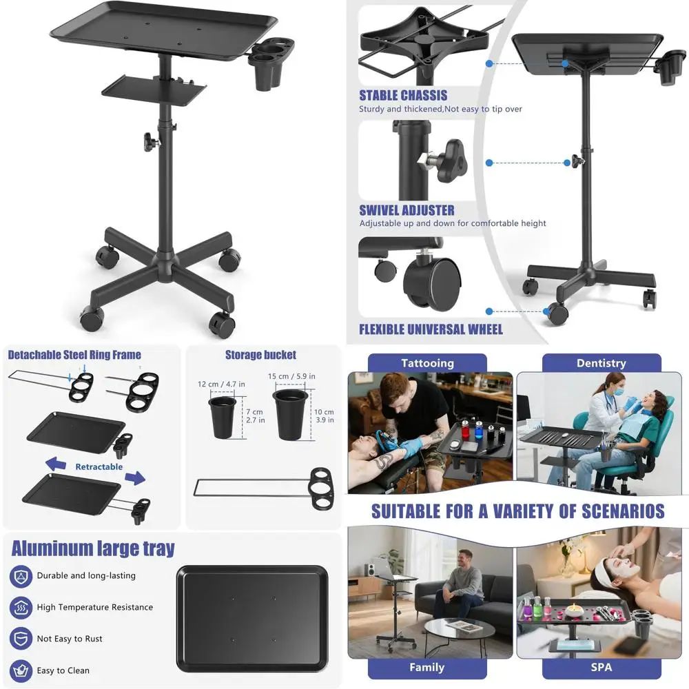 Rolling Tray Cart with Storage for Hair Styling and Tattoo, Adjustable Height, Ideal for Salon and Spa
Rolling Tray Cart with Storage for Hair Styling and Tattoo, Adjustable Height, Ideal for Salon and Spa