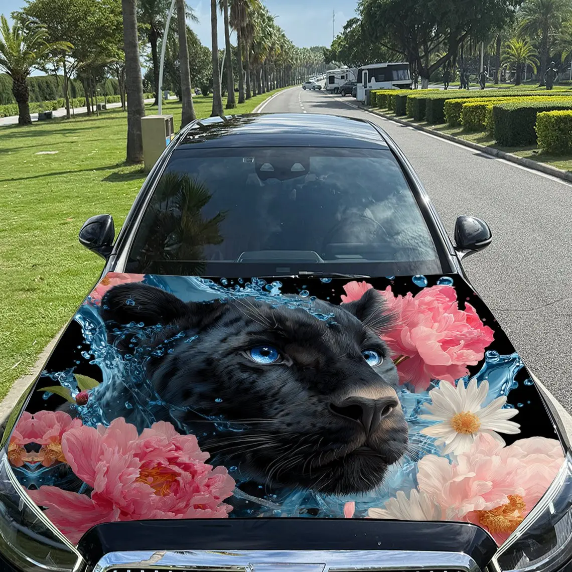 Charming Blue - Eyed Panther in Pink Floral & Water Scene Car Vinyl Wrap, PVC Material Waterproof Car Hood Sticker, Self-Adhesiv
Charming Blue - Eyed Panther in Pink Floral & Water Scene Car Vinyl Wrap, PVC Material Waterproof Car Hood Sticker, Self-Adhesiv