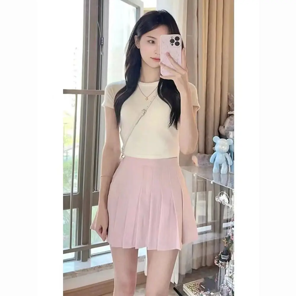 Summer Small Tea Wear White Short-sleeved T-shirt Pink Pleated Skirt Can Be Salt and Sweet Two-piece Suit Female
Summer Small Tea Wear White Short-sleeved T-shirt Pink Pleated Skirt Can Be Salt and Sweet Two-piece Suit Female