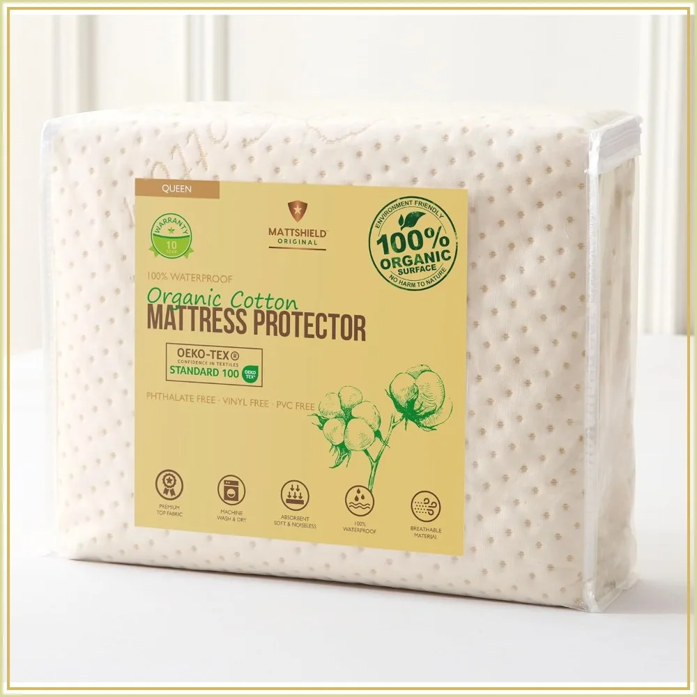 Organic Cotton Mattress Protector Queen - Waterproof, Breathable, Deep Pocket, Fitted Design
Organic Cotton Mattress Protector Queen - Waterproof, Breathable, Deep Pocket, Fitted Design