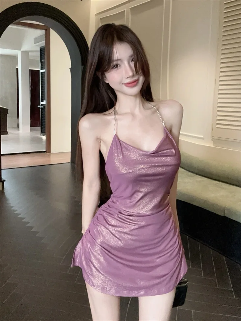 Elegant Pleated Waist Dress Women's Sexy Hanging Neck Short Skirt Korean Style Commute Pure Color Summer Fashion Casual
Elegant Pleated Waist Dress Women's Sexy Hanging Neck Short Skirt Korean Style Commute Pure Color Summer Fashion Casual