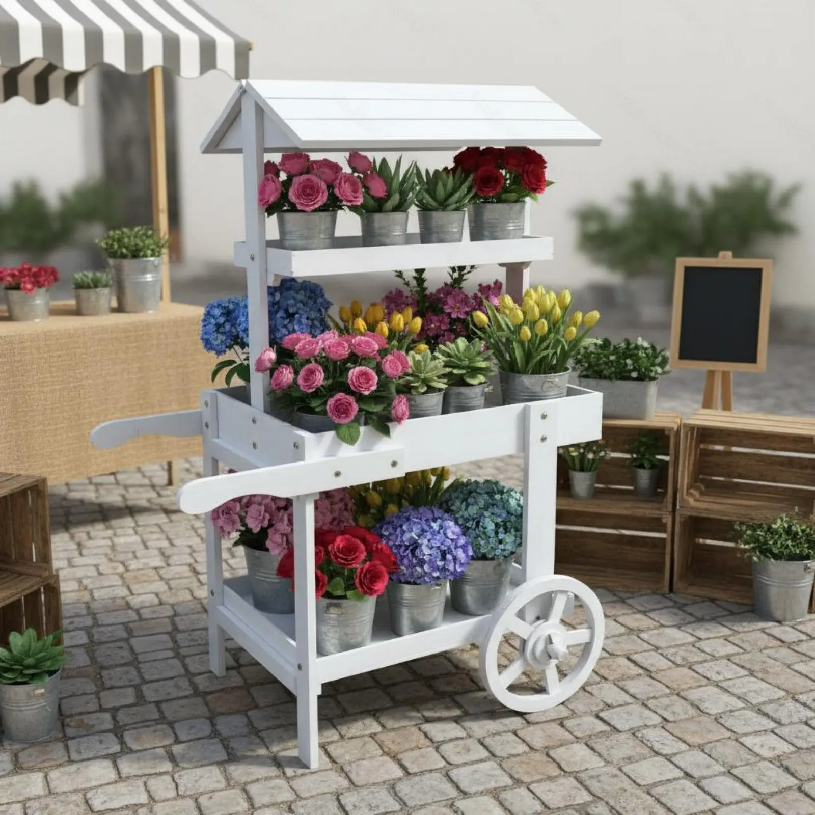Wooden Flower Trolley Decorative Wheels Flower Trolley Stand Vintage Market Trolley Freestanding Rustic Plant for Shop Window
Wooden Flower Trolley Decorative Wheels Flower Trolley Stand Vintage Market Trolley Freestanding Rustic Plant for Shop Window