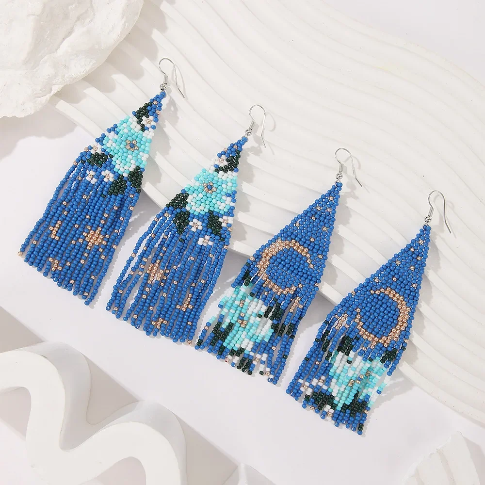 Rice bead earrings Tassel Flowers Moon Astral Design Originality Hand knitting Bohemia Alloy Fashion Simple Beaded earrings
Rice bead earrings Tassel Flowers Moon Astral Design Originality Hand knitting Bohemia Alloy Fashion Simple Beaded earrings