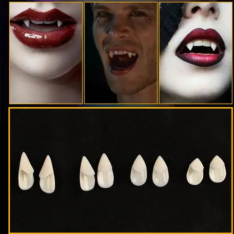1/4Pair Resin Halloween Fangs Realistic Teeth Reusable Zombie Teeth Scary Solid Gel False Teeth Cosplay Costume