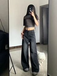 Korean Vintage High Waist Women's Jeans Y2K Slimming Pear-Shaped Loose Straight Bell Bottoms Black Gray Baggy Denim Trousers Korean Vintage High Waist Women's Jeans Y2K Slimming Pear-Shaped Loose Straight Bell Bottoms Black Gray Baggy Denim Trousers