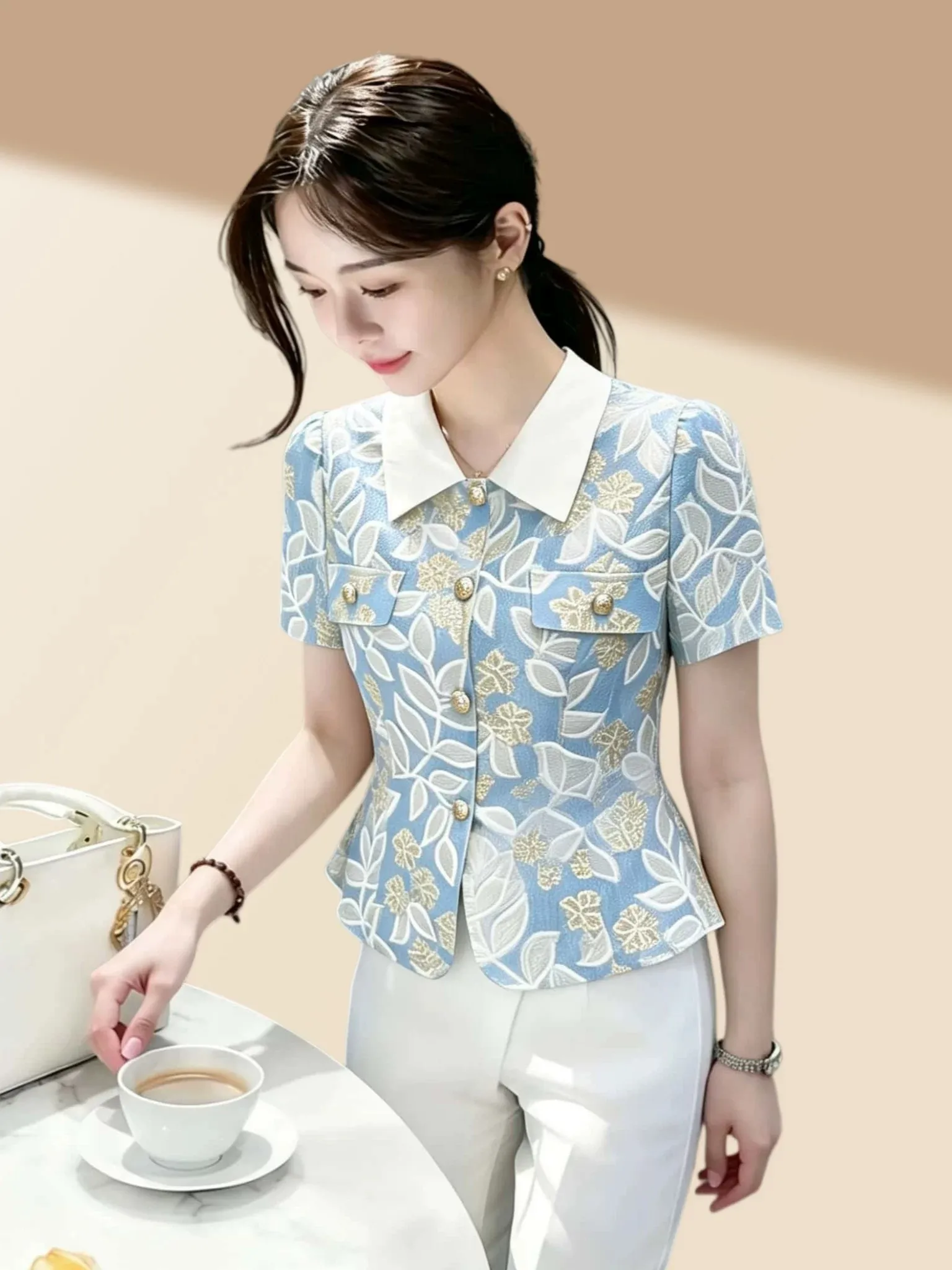 Slimming Floral Print Short Sleeve Shirt Women's Fashionable Turn-down Collar Top Korean Style Business Casual Summer New Arr...
Slimming Floral Print Short Sleeve Shirt Women's Fashionable Turn-down Collar Top Korean Style Business Casual Summer New Arr...