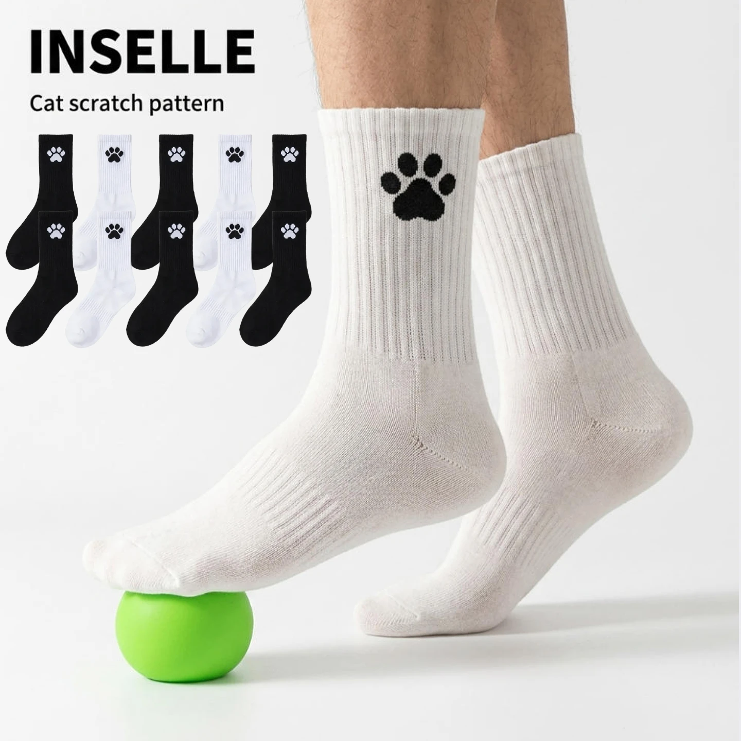 5/10 pairs of soft and comfortable cat paw printed socks, breathable women's round neck socks, cute animal patterns, black/white
5/10 pairs of soft and comfortable cat paw printed socks, breathable women's round neck socks, cute animal patterns, black/white