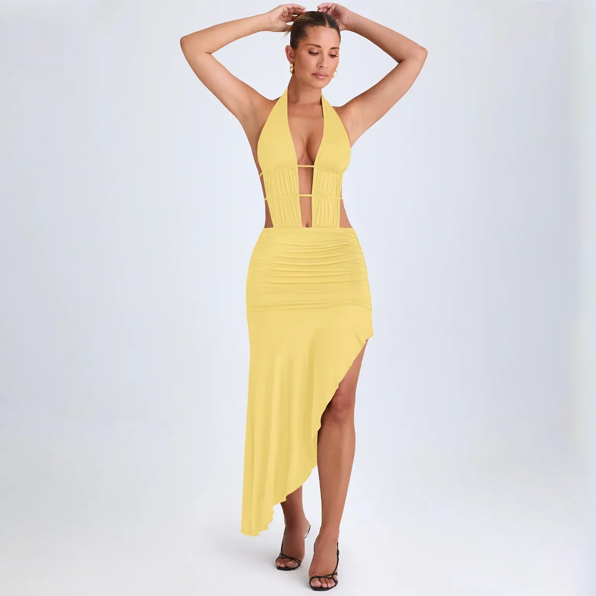 Irregular Women's Clothing Pleated Strap Dress High Split Sexy Backless Dresses Night Club Party Dress Plus Size 3XS-3XL
Irregular Women's Clothing Pleated Strap Dress High Split Sexy Backless Dresses Night Club Party Dress Plus Size 3XS-3XL