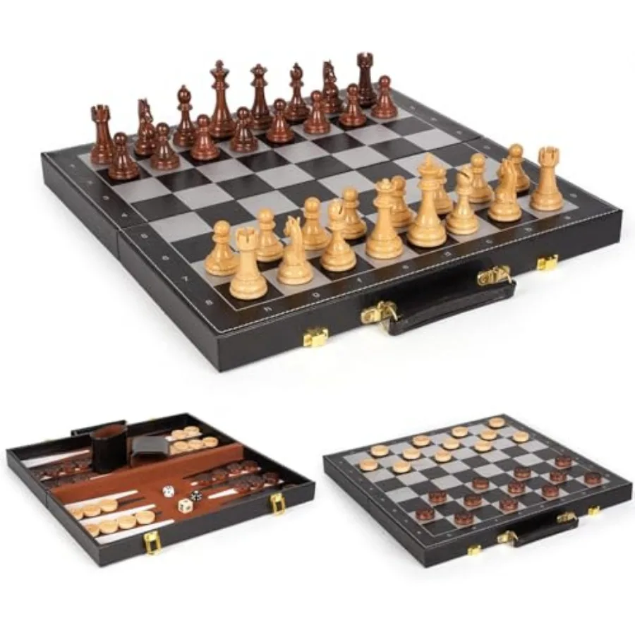 3 in 1 Magnetic Chess Set and Checkers Backgammon Board Game Set, 15" Wooden Folding Chess Board, Tournament Portable Travel Ch
3 in 1 Magnetic Chess Set and Checkers Backgammon Board Game Set, 15" Wooden Folding Chess Board, Tournament Portable Travel Ch