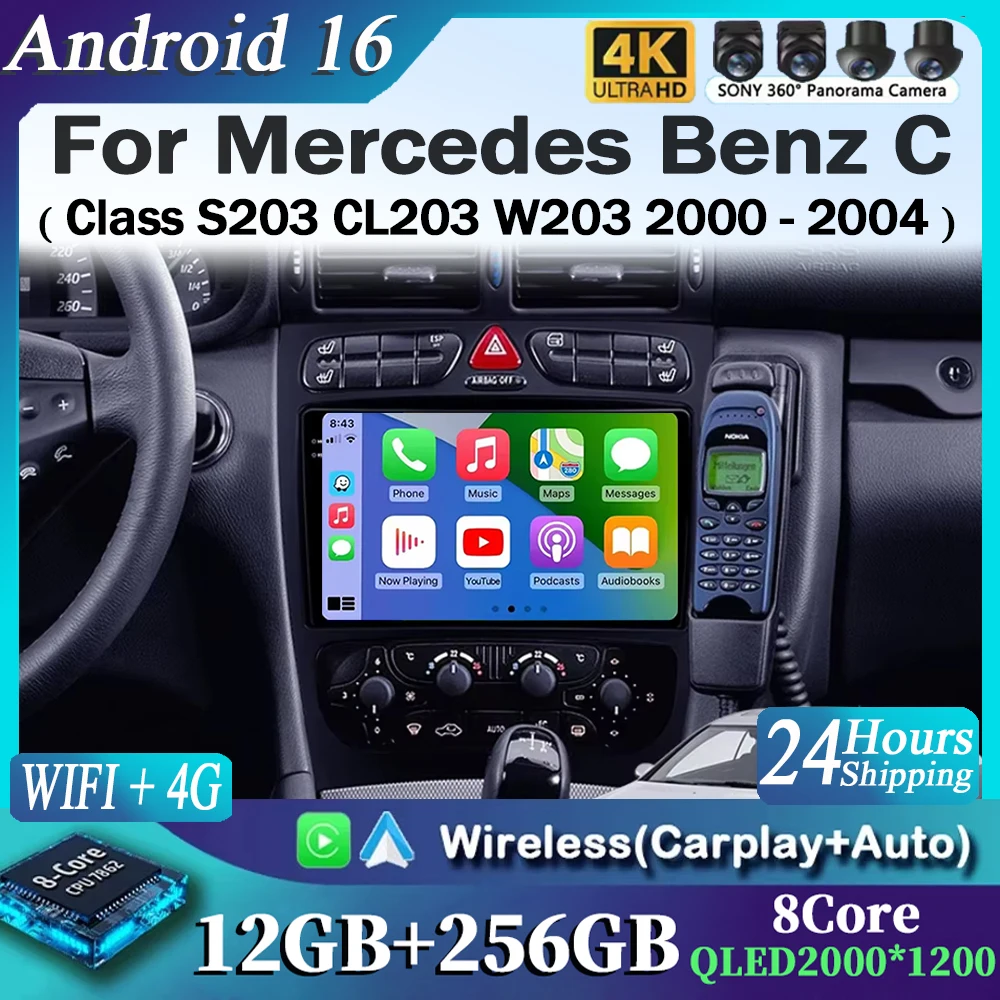 Для Mercedes-Benz C-класса S203 CL203 W203 2000-2004 2K 12+256 QLED Android 16 CarPlay Автомобильное радио Мультимедийный видеоплеер GPS 4G
Для Mercedes-Benz C-класса S203 CL203 W203 2000-2004 2K 12+256 QLED Android 16 CarPlay Автомобильное радио Мультимедийный видеоплеер GPS 4G
