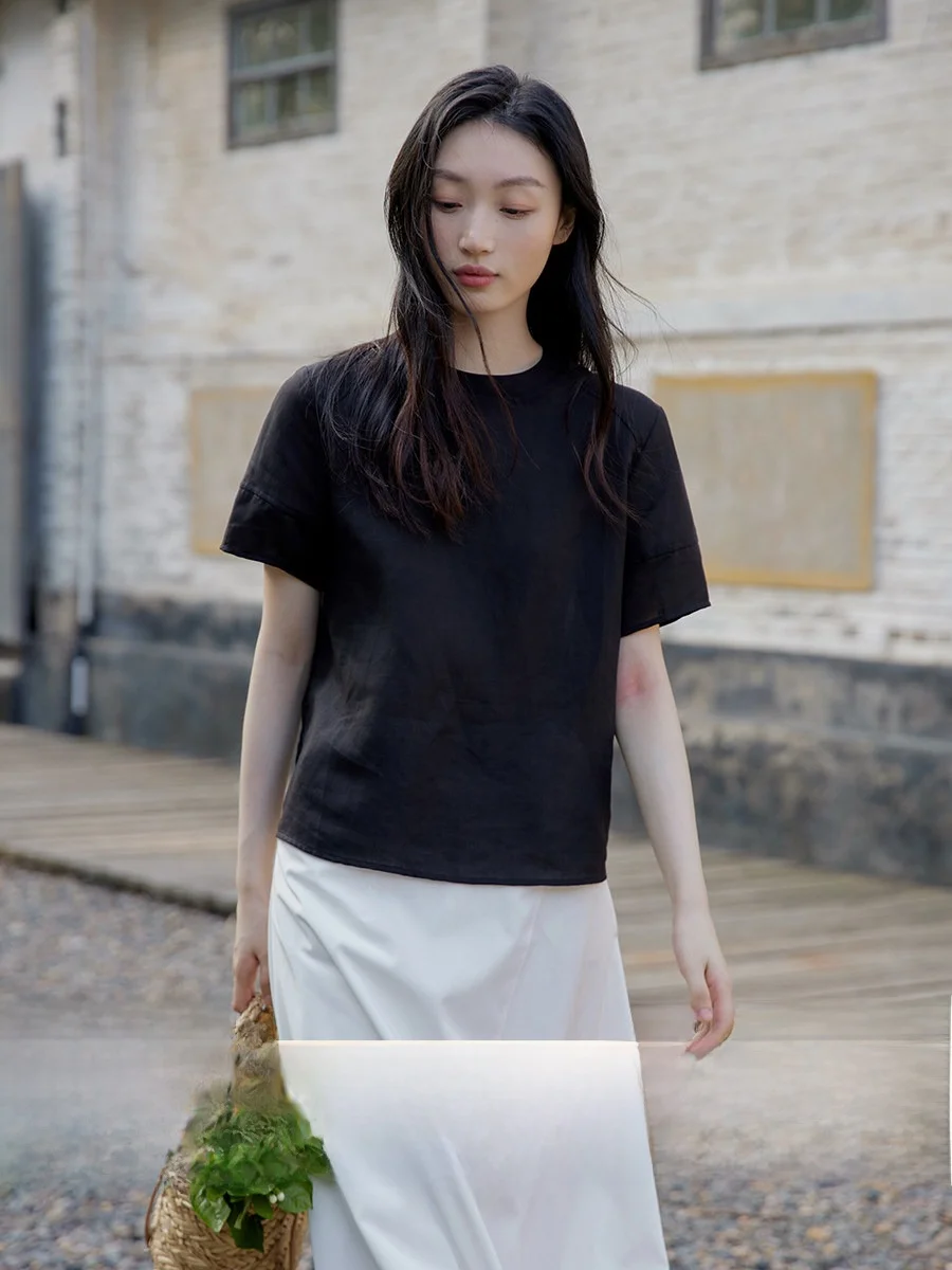 Ginnkee Larkspur Linen Silk Women's Short Sleeve round Neck Shirt Commute Basic Cool Breathable Summer Top Fashionable
Ginnkee Larkspur Linen Silk Women's Short Sleeve round Neck Shirt Commute Basic Cool Breathable Summer Top Fashionable