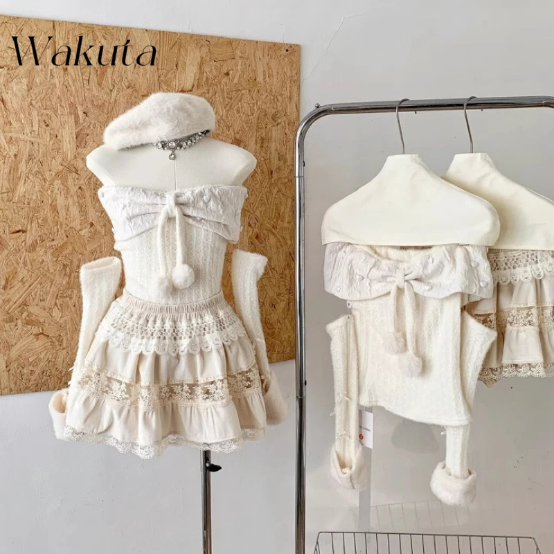 WAKUTA Romantic Spice Y2k Girl Lace Plush One-Shoulder Tops Pearl Half Skirts Autumn Sweet Feeling Sets Female Clothing Платье
WAKUTA Romantic Spice Y2k Girl Lace Plush One-Shoulder Tops Pearl Half Skirts Autumn Sweet Feeling Sets Female Clothing Платье