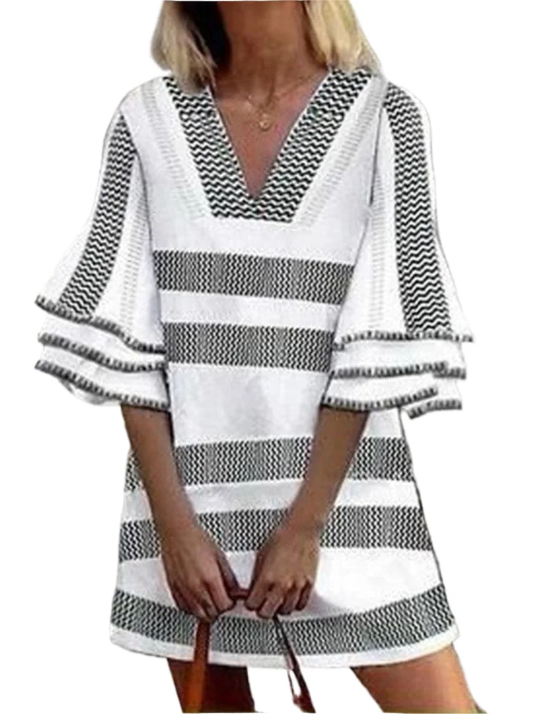 Fashion Print Loose Dress For Women Casual V Neck Ruffles Pullover Mini Dresses Lady Boho Holiday Skirt Womens Clothing Summer
Fashion Print Loose Dress For Women Casual V Neck Ruffles Pullover Mini Dresses Lady Boho Holiday Skirt Womens Clothing Summer